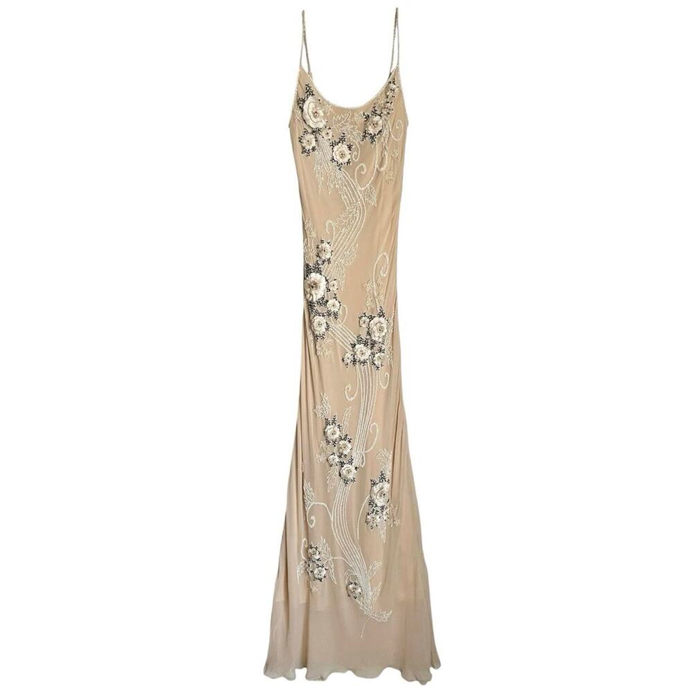 Vintage Sue Wong Nocturne 100% silk y2k fairy beige cream maxi slip dress